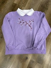 Vintage Grandma Sweatshirt size large purple double collar floral embroidery