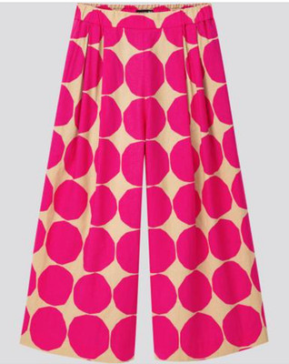 UNIQLO x MARIMEKKO Hose Leinen Baumwolle Cropped a Pois Rosa 