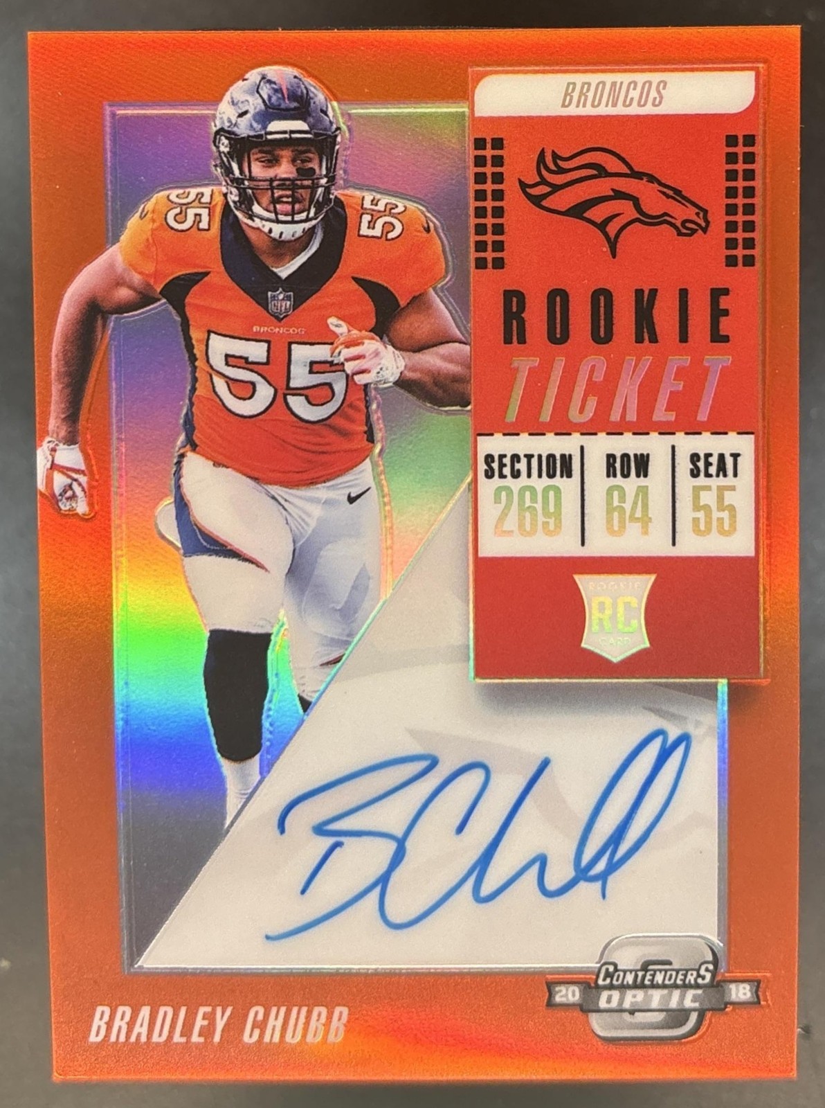 2018 Contenders Optic Bradley Chubb Orange /49 #104 RPS Auto RC Denver Broncos