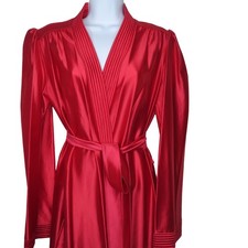 Vintage 60s Red Dressing Gown Robe Belted Womens L Made in USA Loungewear