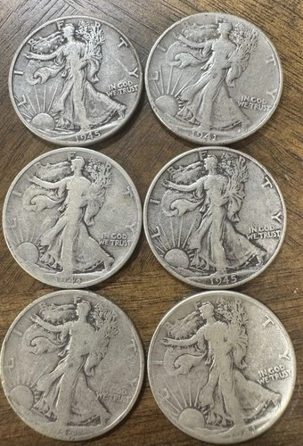 Lot of 6 Walking Liberty Silver Half Dollar Mixed COINS SHOWN 90% Free Shipping