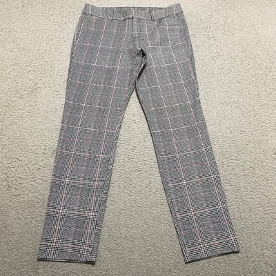 Old Navy Womens sz 4 Pants Gray Plaid Pixie Slim Straight Ankle Mid Rise Pockets
