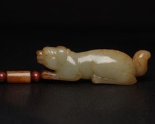 Certified Natural Hetian Jade Hand-carved Exquisite Dog Statue Pendant 3030