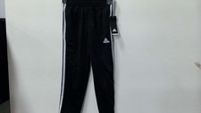 Adidas Boys Medium 10-12 Track Pants Black White 3 Stripe Joggers Athletic