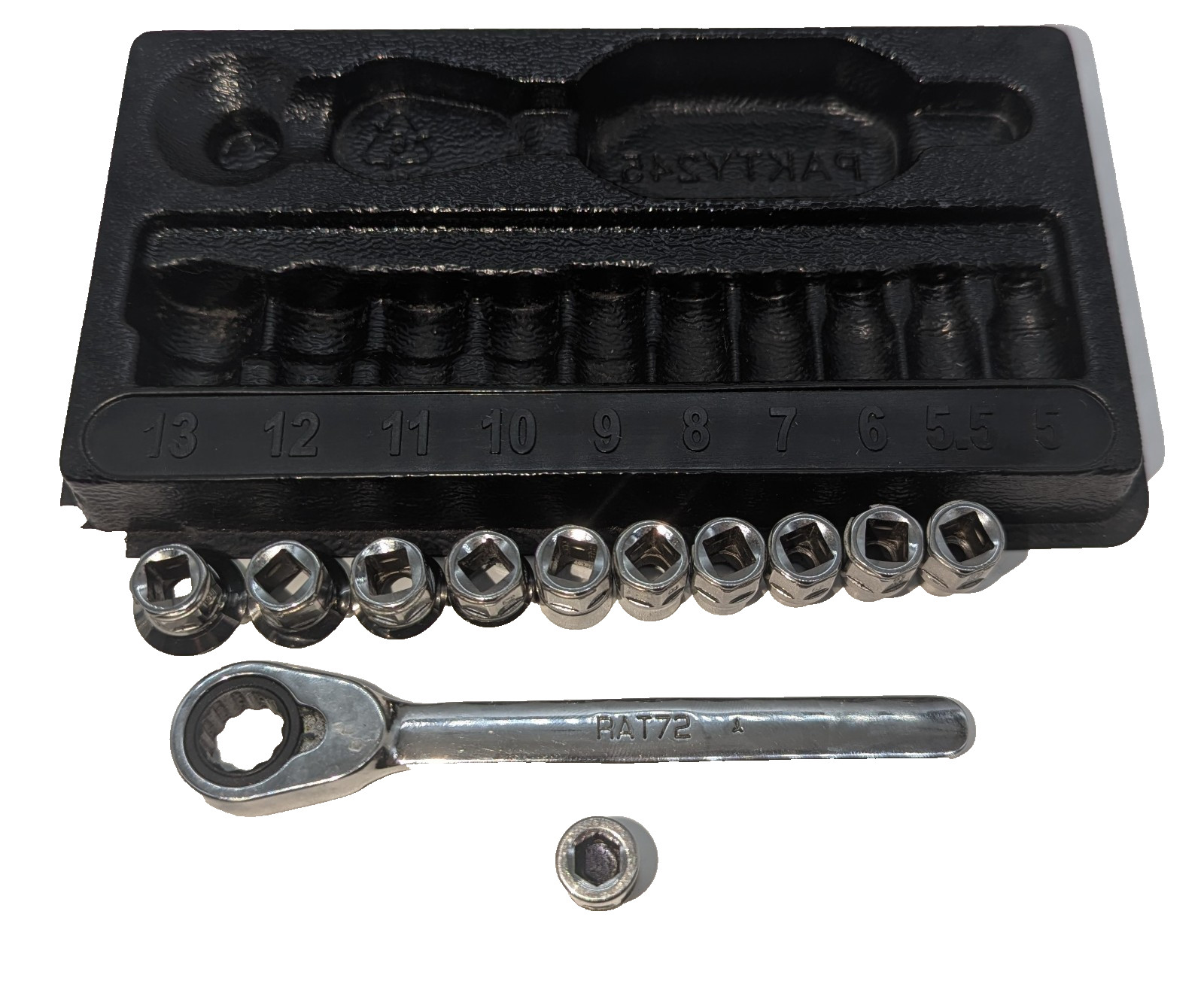 Snap-On 1/4" Drive Metric Socket Set 5-13mm RAT72 Ratchet PAKTY245 Case (A) image 2