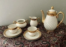 Royal Crown Arnart 10 Piece Porcelain Tea Coffee Set White Swirl Gold Trim Japan