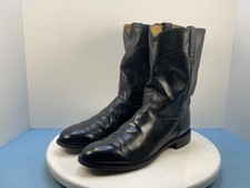VTG Justin Black Leather Roper Cowboy Boots Mens Size 11.5E Style 2133 USA