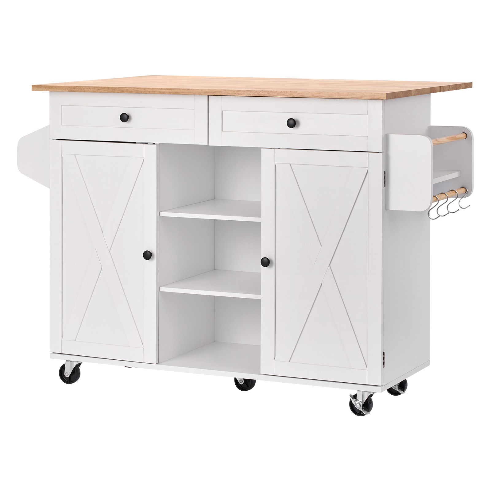 VEVOR 52in Kitchen Island Cart Rolling Storage Cabinet Table with Drawer Leaf