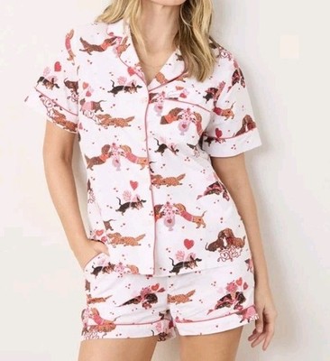 Printfresh Dachshund Dog Date Shorts Pajama Set Medium Organic Cotton Pink 2 Pc