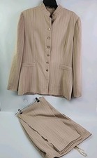 Le Suit Brown Pinstripe Suit Set Blazer Pants Women Size 14