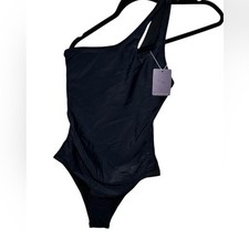 Beilon Black One Piece Bathing Suit Size Small One Shoulder Rouching in Front