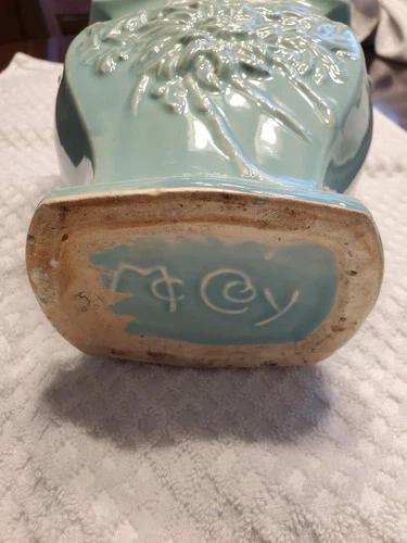 mccoy pottery embossed vase green