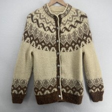 Sweater Womens S Icelandic Fair Isle Wool Button Front Cardigan Off White VTG