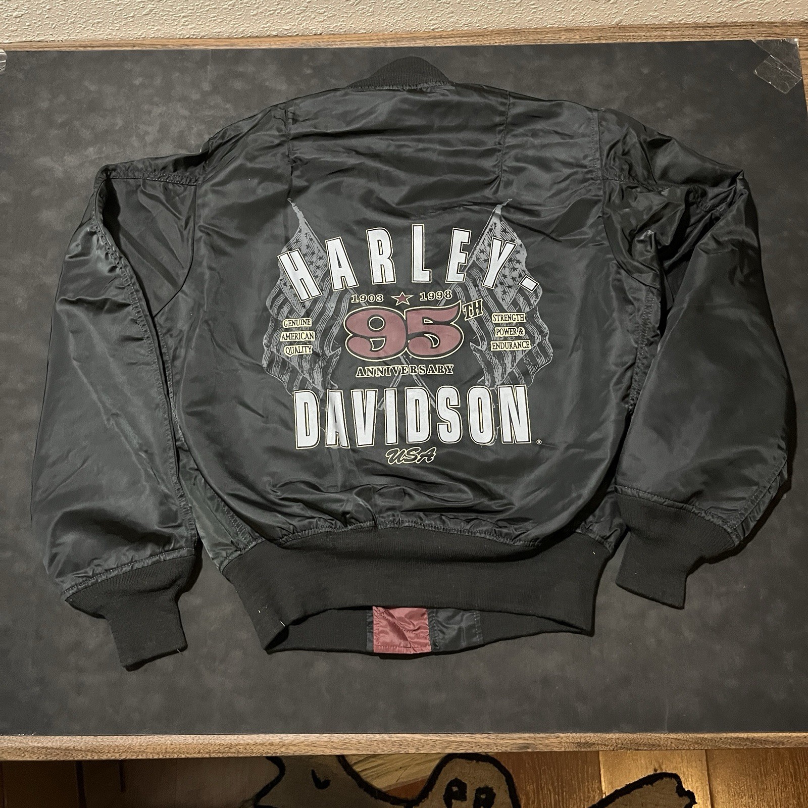 Harley Davidson 95th Anniversary Jacket Satin Bomber Vintage 90s Deadstock USA