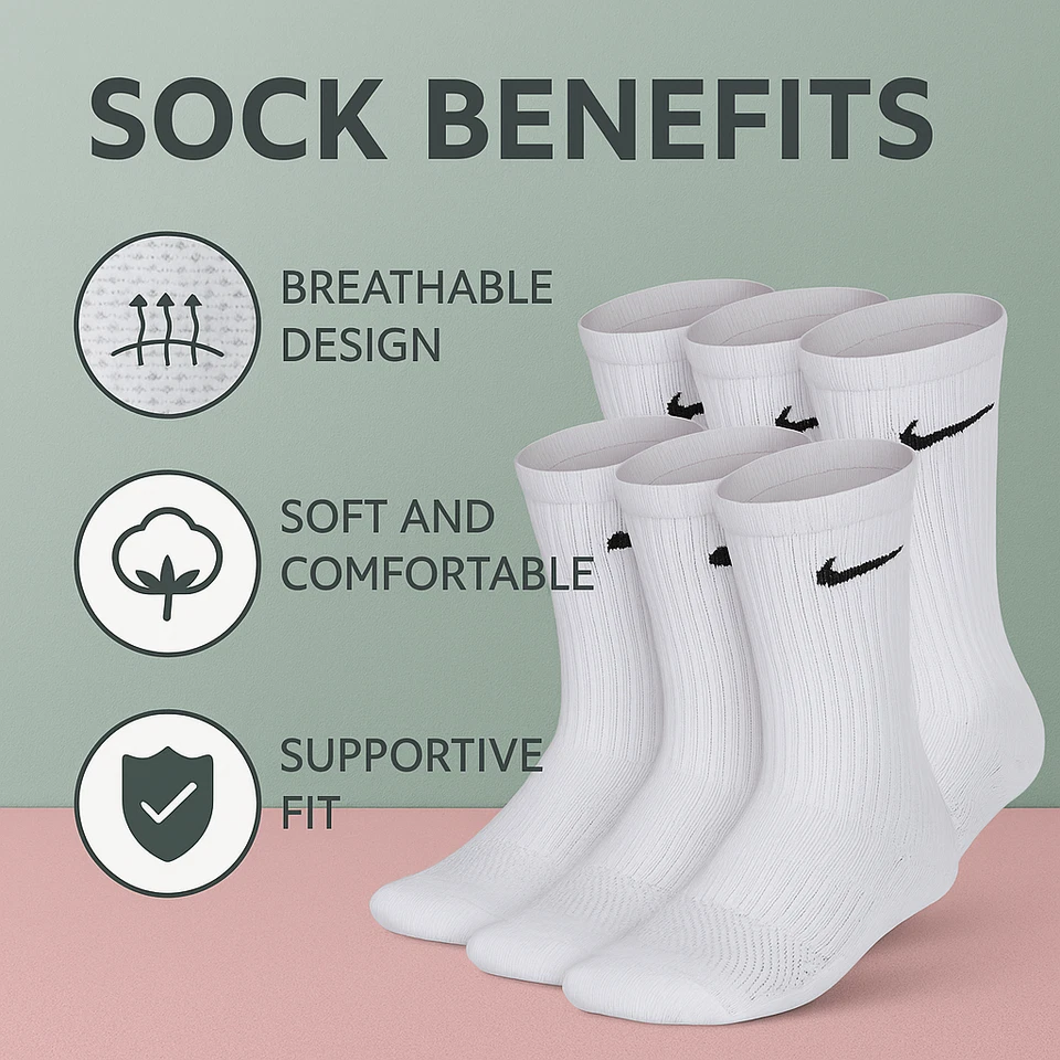 women's Nike Dri-Fit Everyday crew cushioned training socks White & Black - Image 2 of 4