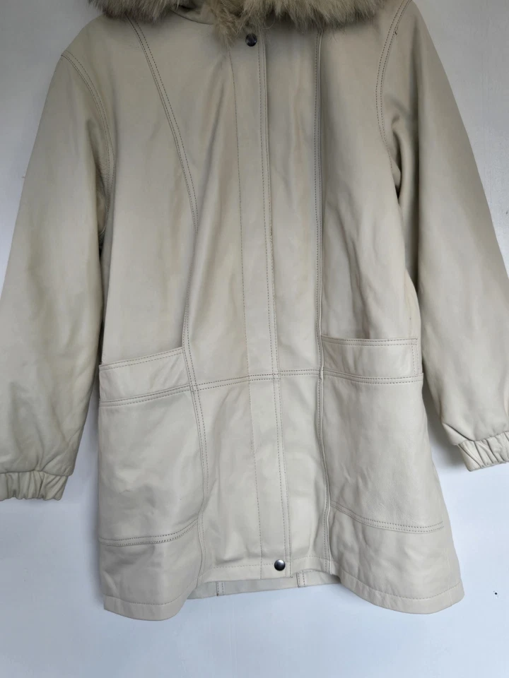 Excelled Collection Coat Womens LP White Leather Faux Fur Old Money Winter Long - Image 3 of 4