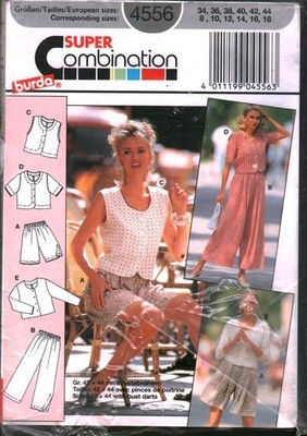 4556 Vintage Burda SEWING Pattern Misses Top Jacket Vest Pants Shorts 8-18 OOP