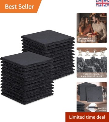 Elegantes 24-teiliges schwarzes Schiefer Untersetzer Set - perfekt für Personalisierung & Verschenken