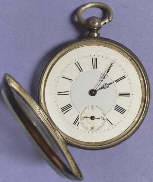 .800 SILVER WATCH CASE DOUBLE KEY WIND 7 JEWEL SWISS FAVRE FRERES MOVEMENT WORKS - Image 2 of 4
