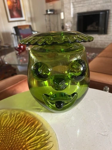 6625 BLENKO GLASS CLOWN VASE OLIVE GREEN BY JOEL MYERS