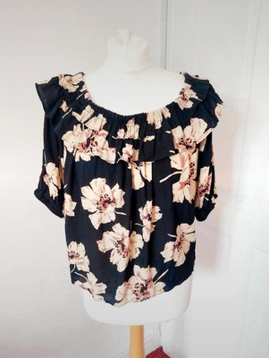 Ba&Sh Black Floral Off the shoulder Top Size S