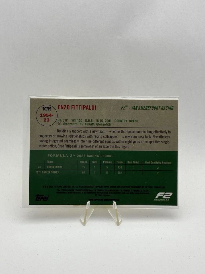 2024 Topps Chrome Formula 1 Enzo Fittipaldi Card #1954-23 - Image 2 of 2