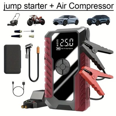 Jump Starter  + Air Compressor 6 In 1 Portable, 6000A For 12V Gas And Diesel