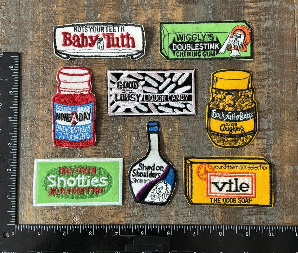 NOS 1970s iron-on patches — the kind that never made it onto a denim jacket and are cooler for it.