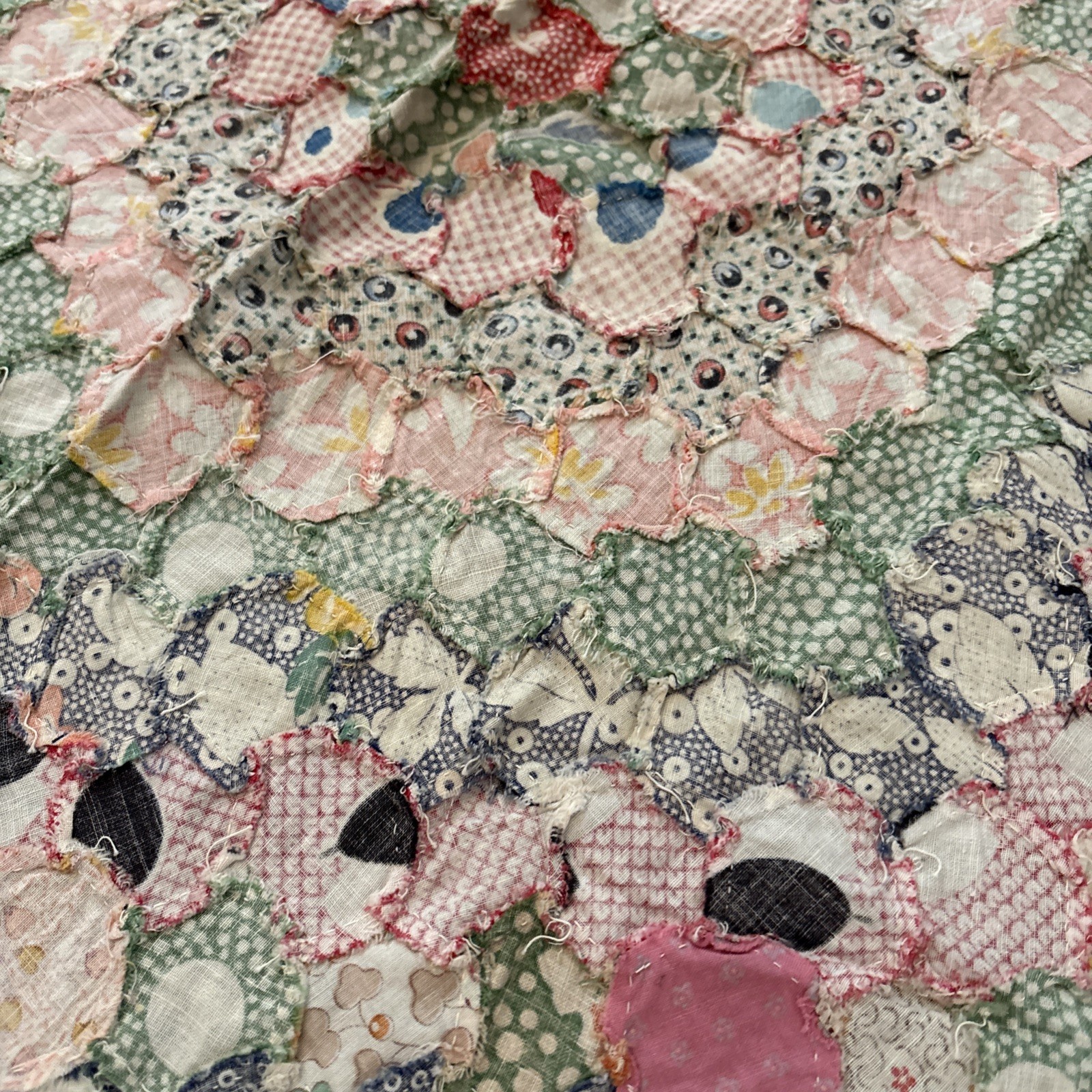 Vintage English Paper Piecing Work with Feedsack Fabrics 