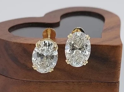 4Ct Oval Cut White Moissanite Women's Stud Earring 14k Yellow Gold Plated