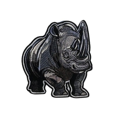 Gray Rhino Embroidered Iron On Patch  - Wild Animal 121-H