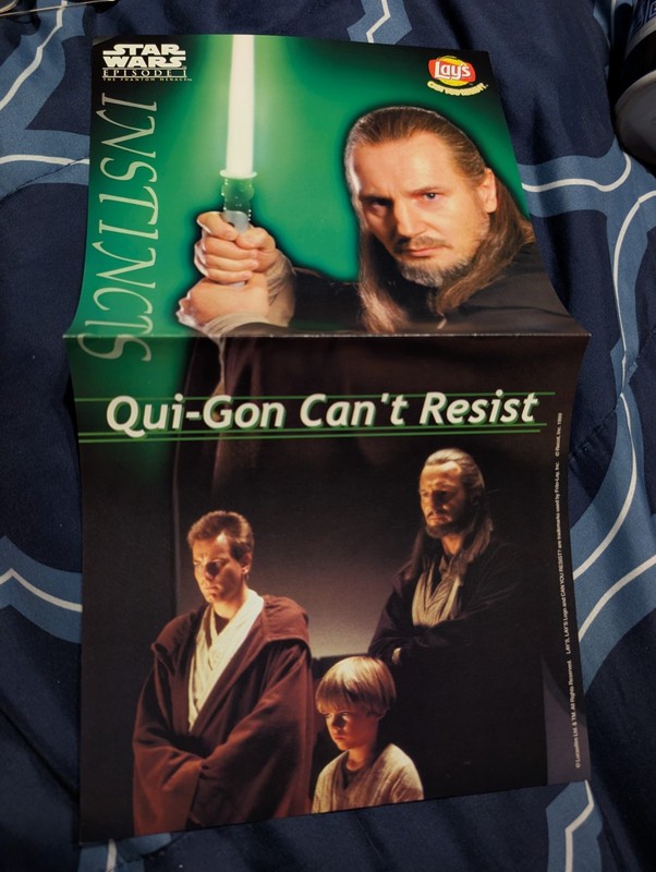 Vintage 1999 Star Wars Poster  Qui Gon Jinn lays Chips. Rare Star Wars Item