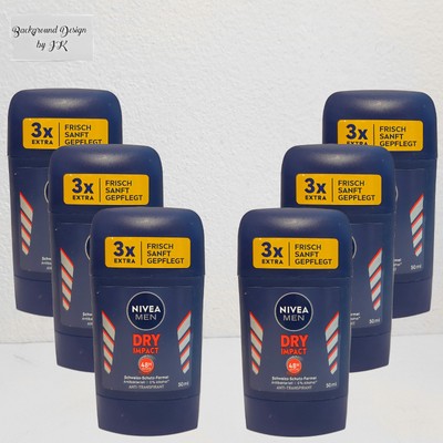 6x 50ml Nivea Men Dry Impact Deo Stick Anti Transpirant 48h Schweiss Schutz