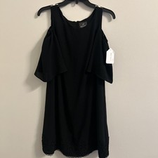 Adrianna Papell Black Cold Shoulder Dress Lace Hem Women’s Size 4 NWT