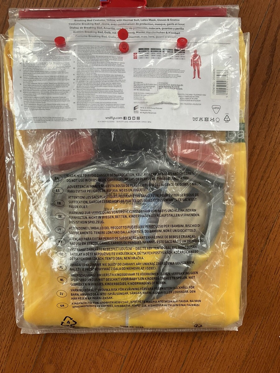 Smiffys Mens Breaking Bad Costume, Hazmat Suit, Latex Mask, Gloves