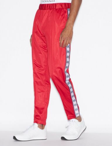 Armani Exchange A/X Mens Vintage Red Logo Tape Track Pants Trouser Relax Jogger