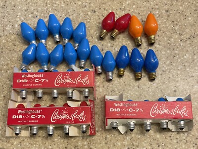 Westinghouse Christmas Bulbs D18 C-7 1/2 Blue Red  34 Bulbs Multiple Burning Vin
