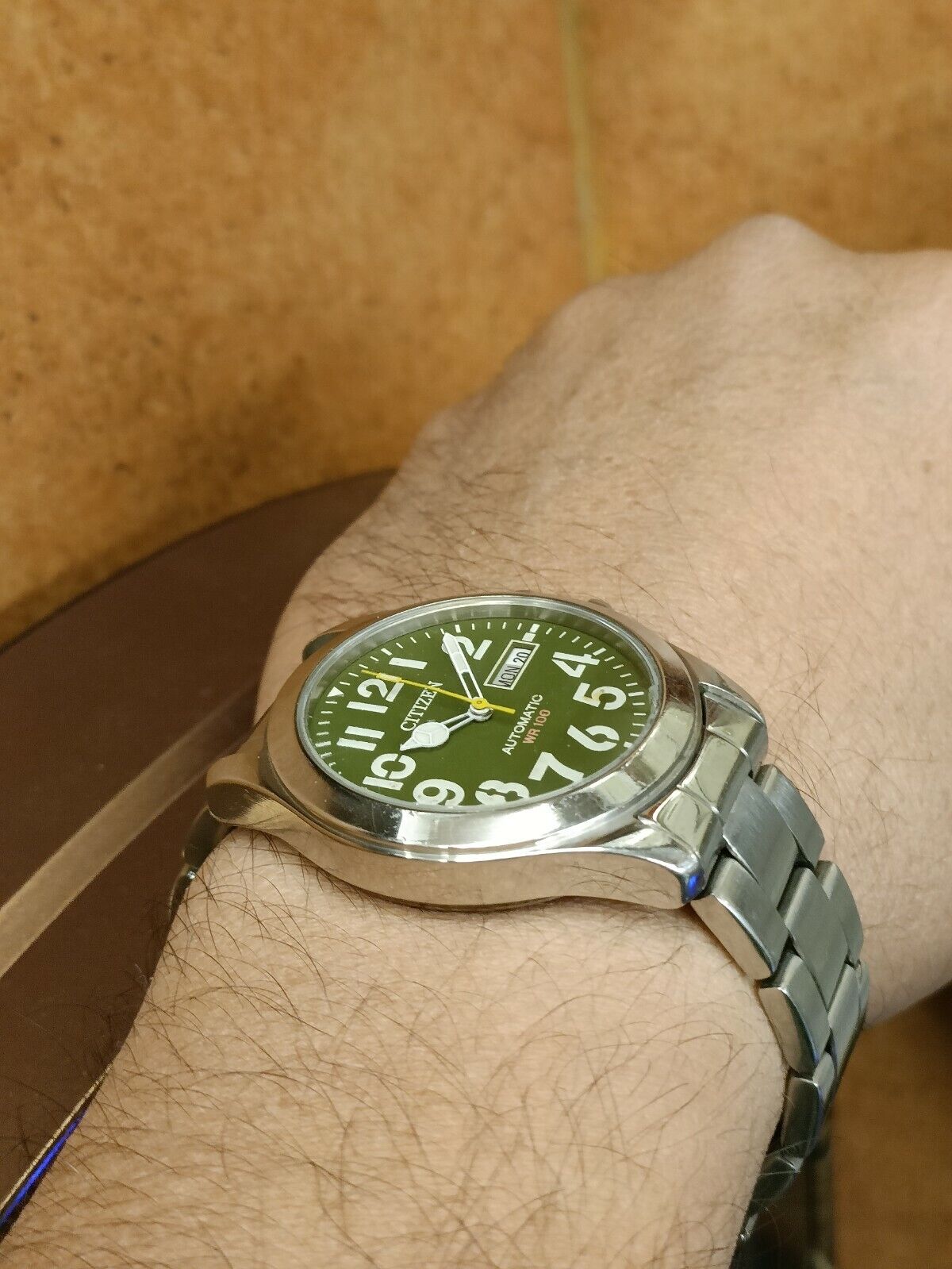 Citizen Automatic WR 100 Green Dial Day Date Men's Japan Vintage Watch