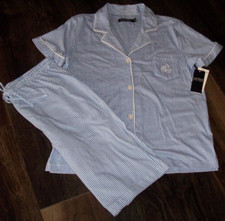 NWT Ralph Lauren 100 COTTON KNIT Blue/White Stripe BERMUDA Shorts Pajama Set 3X
