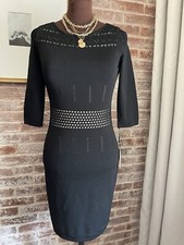 New! Calvin Klein Black Knit Form Fitting 3/4 Sleeve Sheath Dress Lined Small