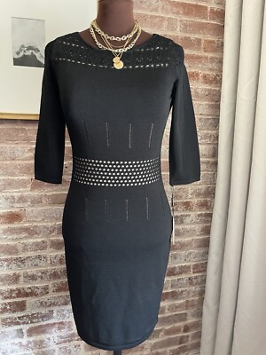 New! Calvin Klein Black Knit Form Fitting 3/4 Sleeve Sheath Dress Lined  Small | eBay