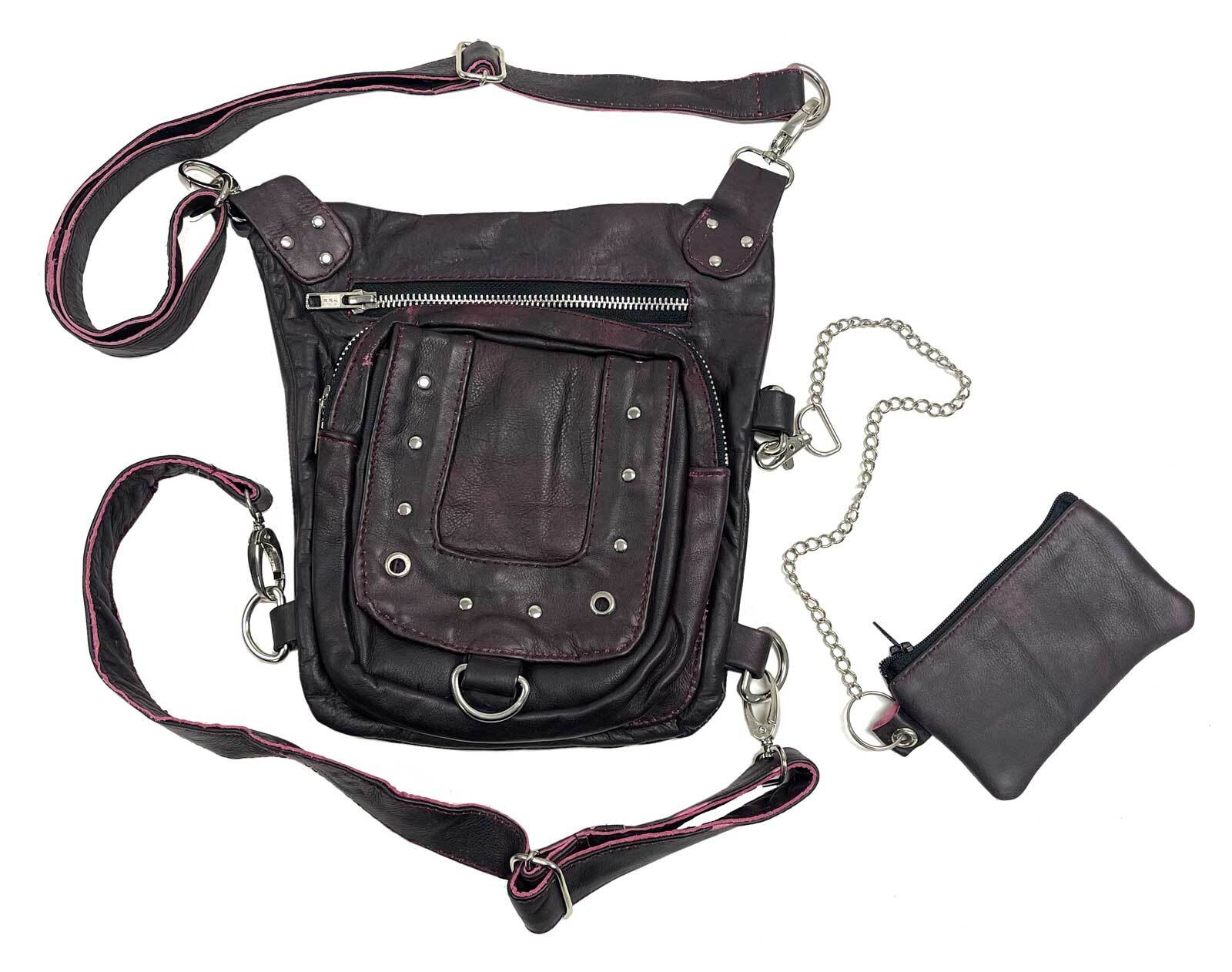 UNIK Women's Studded Side Slinger Genuine Leather Crossbody Bag, Purple