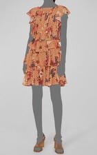 $690 Ulla Johnson Women's Orange Ayla Floral Ruffle Tiered Mini Dress Size 6