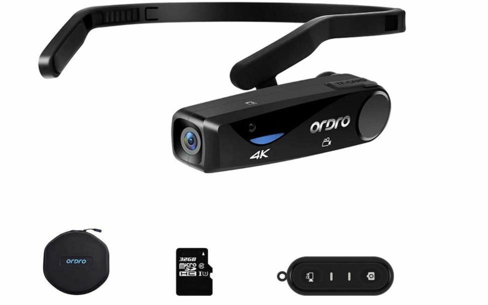 Camcorder 4K Rechargeable Mini Body FHD Video Vlog Camera Head Wearable 1080 32G-image