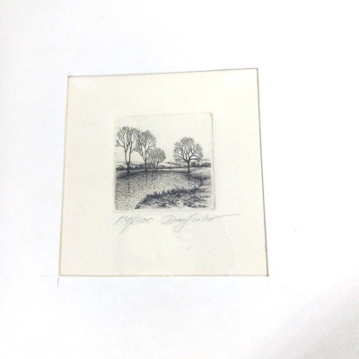 Mini Etching Landscape Winter trees at Pond Rahul Das Gupta India LE 179/300