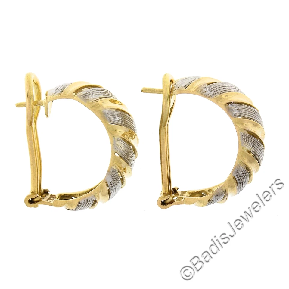 Italian 18k TT Gold Large Wide 11.2mm Textured Domed Omega Back Cuff Earrings - Image 4 of 4