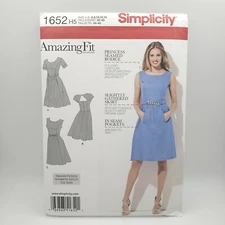 Simplicity 1652 Amazing Fit Dress Scoop Neck A-line Knee Length Size 6-14 Uncut