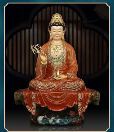 90 CM China Bronze Painted 24K Gold Guanyin Kwan-yin Bodhisattva Buddha Statue - Picture 1 of 3