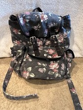 Mochila Cartera Caramelos Negra Floral Cierre con Cordón Bolsillos Correas Brillantes