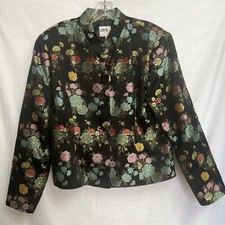 J.b.s. Ltd 72% Silk/28% Rayon Black Multicolored Flower Jacket Polylined Size Xl